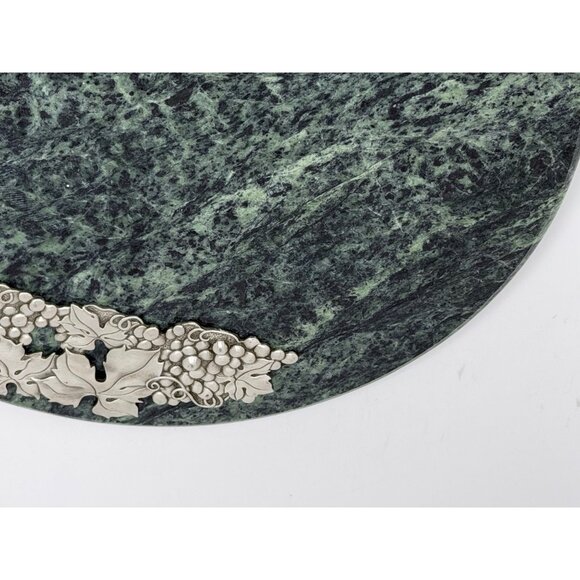 VTG Godinger Green Marble Cheese Board Cutting Tray 10" Silver Grape Accent - Picture 3 of 6
